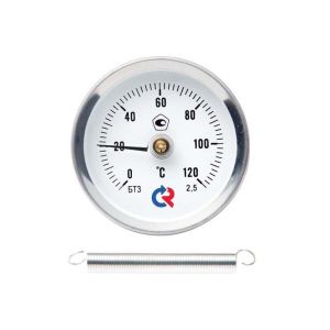 Термометр Росма биметаллический с пружиной для крепления на трубе БТ-30.010(0-60С)2,5